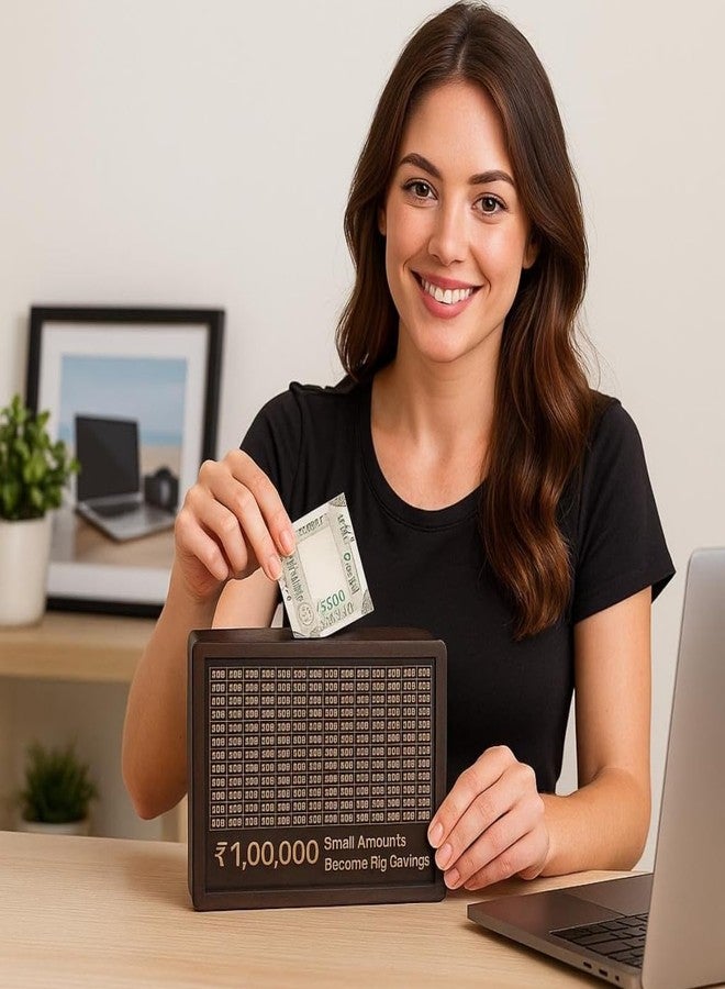 Zoriada حصالة نقود خشبية قابلة لإعادة الاستخدام من زوريادا + 5 أوراق لتحدي الادخار، صندوق 100000 - Image 5