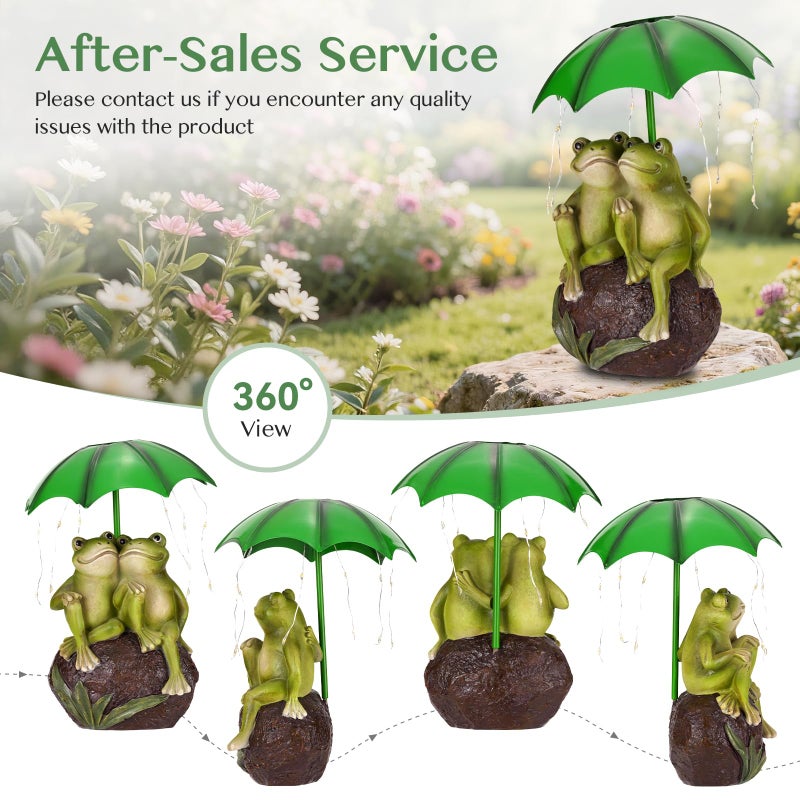 Paxato Solar Garden Statues Decor Frog Couple with LED Lights and Umbrella, Spring Outdoor Garden Statues, Frog Statue for Patio, Balcony, Housewarming, Yard Ornaments Valentines Day Gifts for Women - Image 5