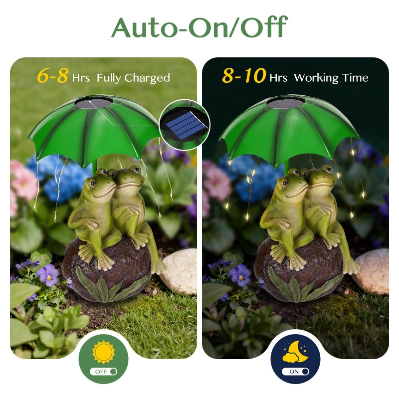 Paxato Solar Garden Statues Decor Frog Couple with LED Lights and Umbrella, Spring Outdoor Garden Statues, Frog Statue for Patio, Balcony, Housewarming, Yard Ornaments Valentines Day Gifts for Women - Image 3