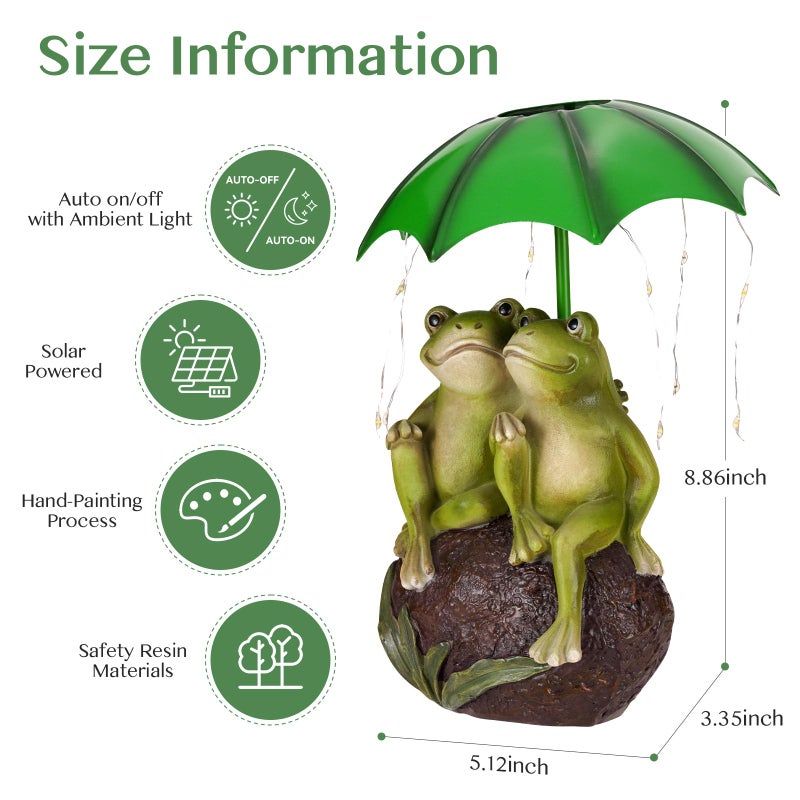 Paxato Solar Garden Statues Decor Frog Couple with LED Lights and Umbrella, Spring Outdoor Garden Statues, Frog Statue for Patio, Balcony, Housewarming, Yard Ornaments Valentines Day Gifts for Women - Image 2