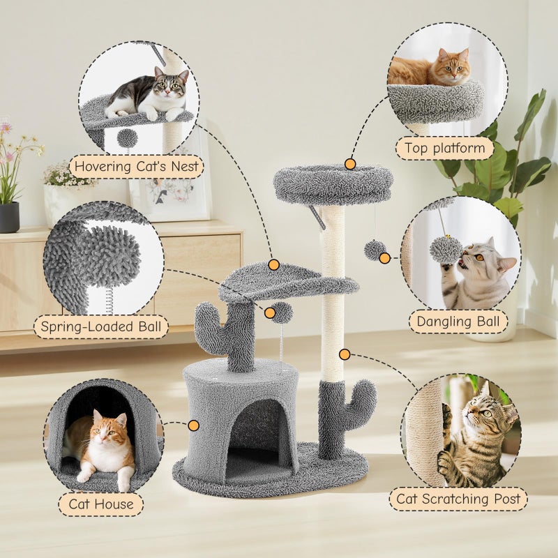 DUMOS 33-inch Cat Tree Tower for Indoor Cats, Small Cat Scratching Post with Curved Bed, Cat Tree with Cat Condo for Adult, Grey - Image 4