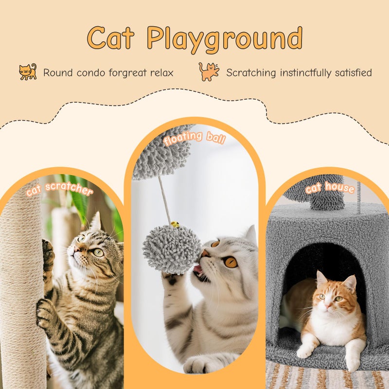DUMOS 33-inch Cat Tree Tower for Indoor Cats, Small Cat Scratching Post with Curved Bed, Cat Tree with Cat Condo for Adult, Grey - Image 3