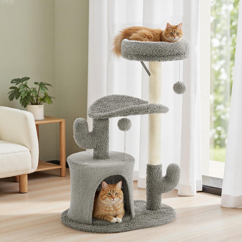 DUMOS 33-inch Cat Tree Tower for Indoor Cats, Small Cat Scratching Post with Curved Bed, Cat Tree with Cat Condo for Adult, Grey - Image 5