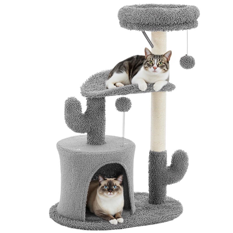 DUMOS 33-inch Cat Tree Tower for Indoor Cats, Small Cat Scratching Post with Curved Bed, Cat Tree with Cat Condo for Adult, Grey - Image 1