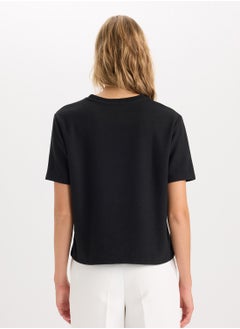 DeFacto Regular Fit Crew Neck Stone Detail Casual Short Sleeve T-Shirt  - Image 2