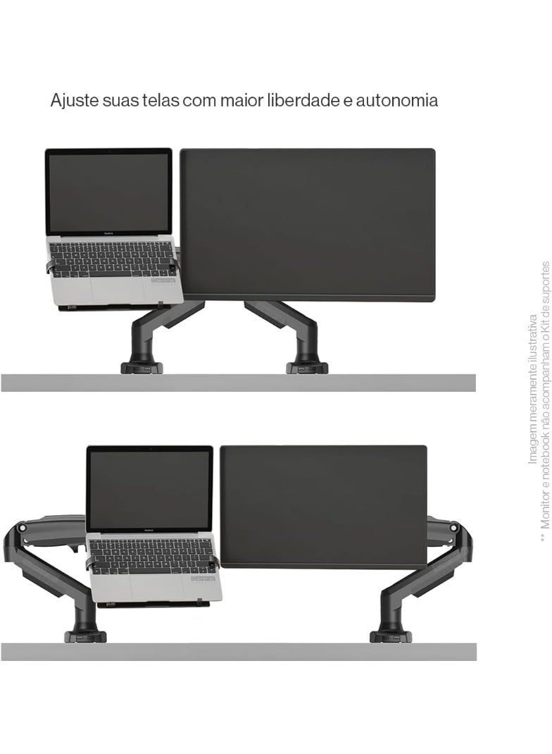 A set of two movable arms for mounting the monitor and laptop, with a gas spring system for flexible use. - Image 2