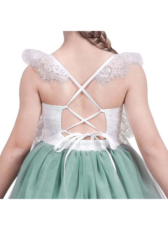 Sunny Fashion - Girls Dress Green Lace Tulle Hollow Back Halter Elegant Bridesmaid Size 7 - Image 1