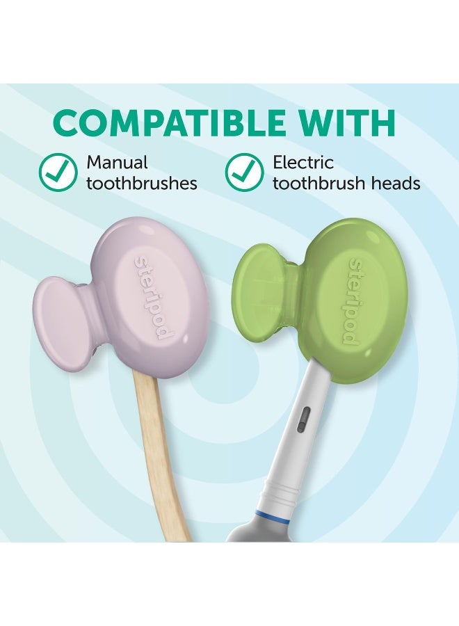 Steripod حامي فرشاة الأسنان ستيريبود القابل للتعليق يحافظ على فرشاة الأسنان نظيفة ومنعشة يناسب معظم فرش الأسنان اليدوية والكهربائية أزرق أخضر شفاف 4 قطع - Image 4