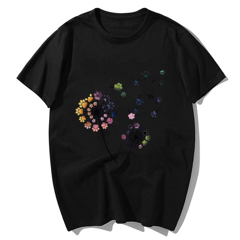 2020 Spring Women's T-Shirt Dog Claw Dandelion Print Pattern Women's T-Shirt 10170 - Image 4