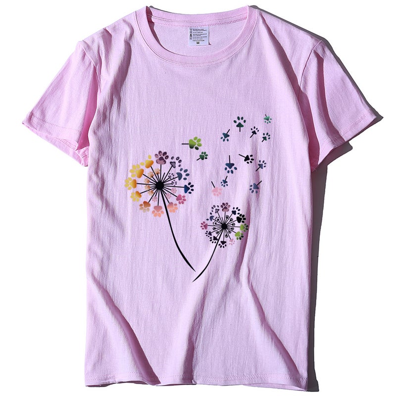 2020 Spring Women's T-Shirt Dog Claw Dandelion Print Pattern Women's T-Shirt 10170 - Image 3