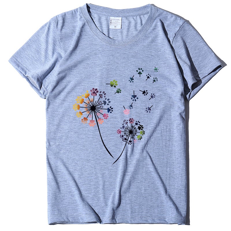 2020 Spring Women's T-Shirt Dog Claw Dandelion Print Pattern Women's T-Shirt 10170 - Image 5