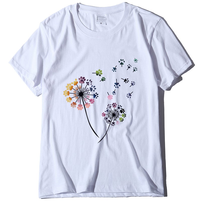 2020 Spring Women's T-Shirt Dog Claw Dandelion Print Pattern Women's T-Shirt 10170 - Image 1