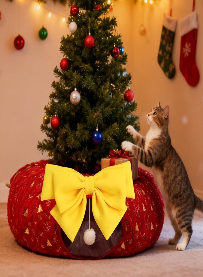 اتش او ام آي أم بي نفق قطط هوميب لعيد الميلاد للاستخدام الداخلي مع ربطة عنق، ملعب أنبوبي كبير على شكل شجرة عيد الميلاد للقطط مع وسادة دائرية قابلة للغسل ولعبة كرة قطيفة، لعبة كهف دائرية للحيوانات الأليفة للقطط/الجراء/الأرانب، أحمر - Image 1