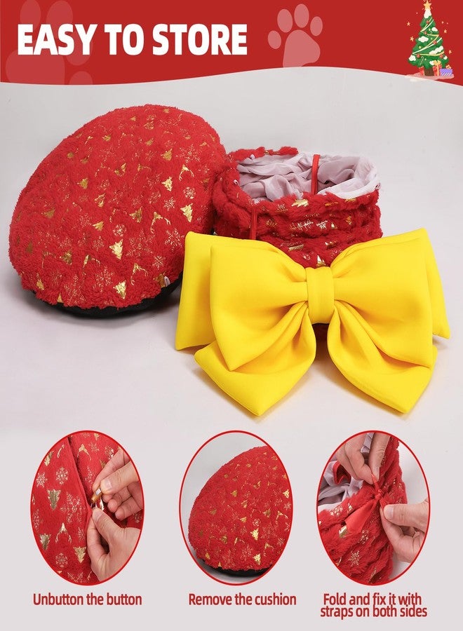 اتش او ام آي أم بي نفق قطط هوميب لعيد الميلاد للاستخدام الداخلي مع ربطة عنق، ملعب أنبوبي كبير على شكل شجرة عيد الميلاد للقطط مع وسادة دائرية قابلة للغسل ولعبة كرة قطيفة، لعبة كهف دائرية للحيوانات الأليفة للقطط/الجراء/الأرانب، أحمر - Image 4