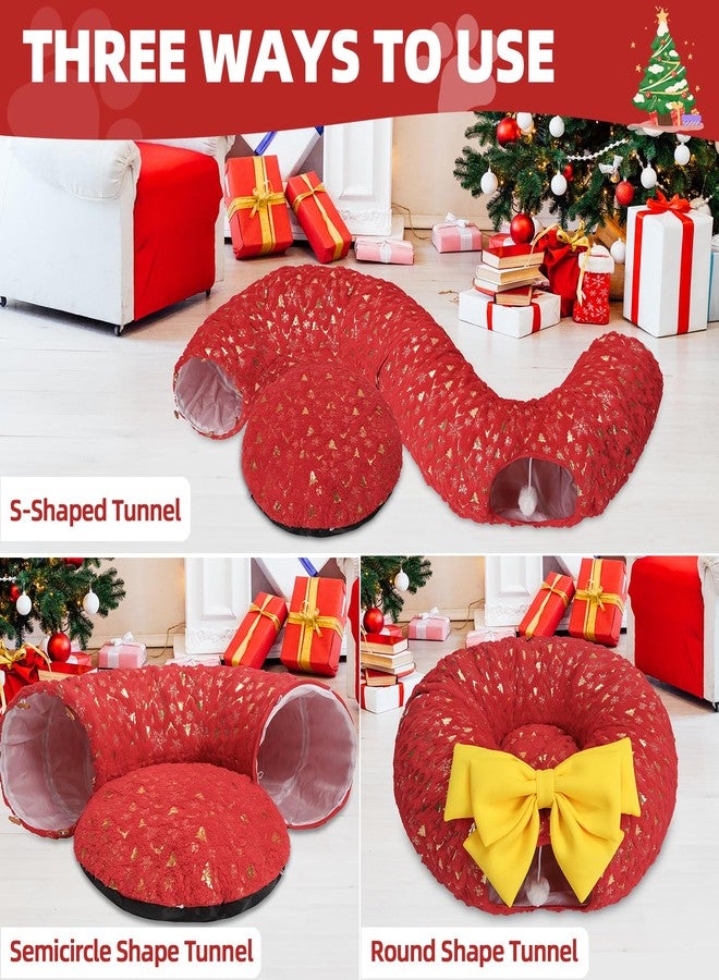 اتش او ام آي أم بي نفق قطط هوميب لعيد الميلاد للاستخدام الداخلي مع ربطة عنق، ملعب أنبوبي كبير على شكل شجرة عيد الميلاد للقطط مع وسادة دائرية قابلة للغسل ولعبة كرة قطيفة، لعبة كهف دائرية للحيوانات الأليفة للقطط/الجراء/الأرانب، أحمر - Image 2