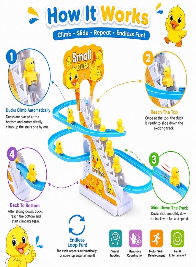 STOFFIER GARTEN Duck Slide Toy Set for Kids - Automatic Stair Climbing Duck Track Toy with Music & Flashing Lights, Cartoon Duck Roller Coaster Race Track Escalator Toy for Boys & Girls - Image 5