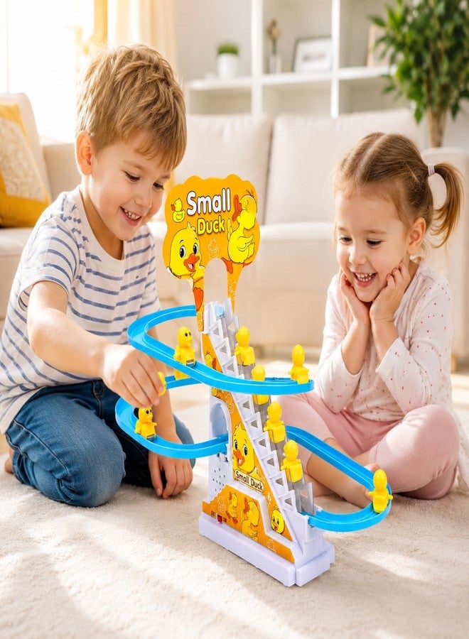 STOFFIER GARTEN Duck Slide Toy Set for Kids - Automatic Stair Climbing Duck Track Toy with Music & Flashing Lights, Cartoon Duck Roller Coaster Race Track Escalator Toy for Boys & Girls - Image 4