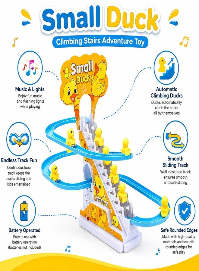 STOFFIER GARTEN Duck Slide Toy Set for Kids - Automatic Stair Climbing Duck Track Toy with Music & Flashing Lights, Cartoon Duck Roller Coaster Race Track Escalator Toy for Boys & Girls - Image 3