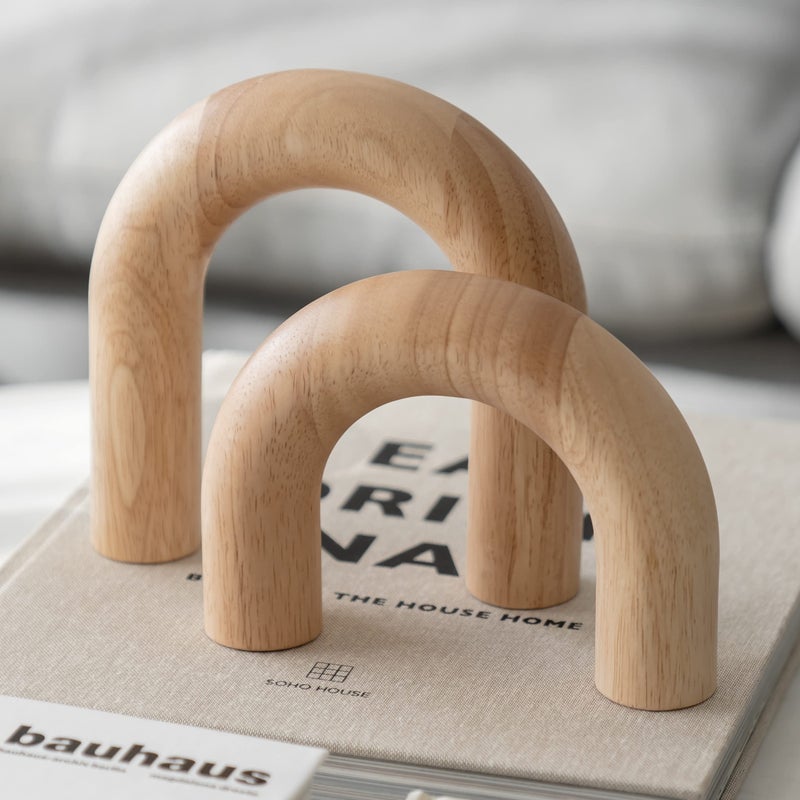PEAKOLY PEAKOLY Wood Arch Decorative Objects  Modern Bookshelf Decor Coffee Table Sculpture Floating Shelf Decor Accents Japandi Home Decorations for Side Console and Entryway Table 