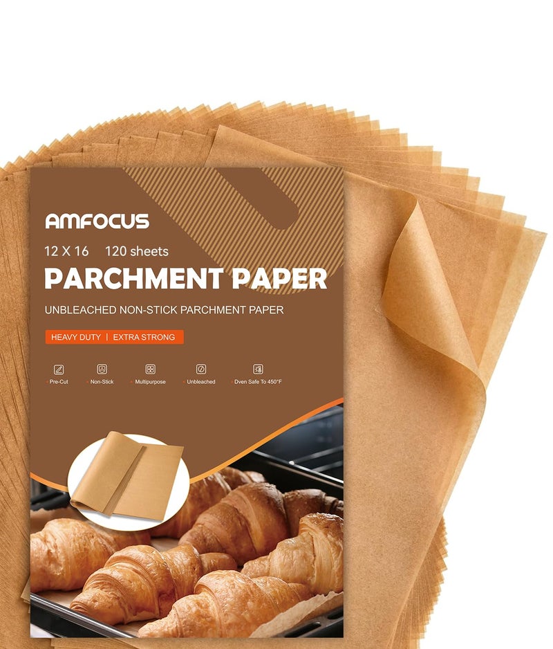 Parchment Paper Sheets 12 x 16 IN Unbleached Baking Parchment Sheets Precut NonStick Parchment Paper for Baking Grilling Air Fryer Steaming Bread Cake Cookie  120 Count