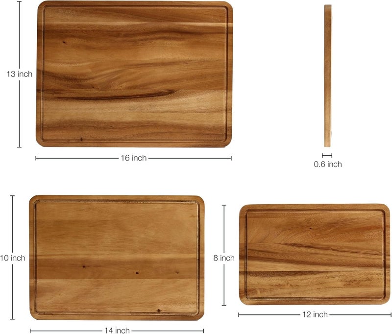 Sango Acacia Cutting Board Set with Juice Grooves and Stand, 3-Piece- Wood Chopping Boards, Stackable & Reversible for Kitchen, Non-Toxic, Perfect as Butcher Block Countertop, Atelier - Image 2