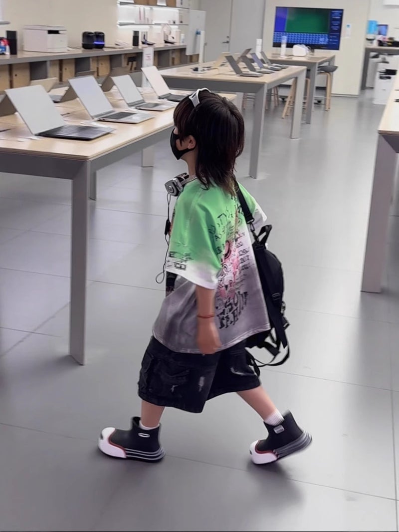 Children'S 2025 Summer Relaxed-Fit Fashion Graffiti Hip-Hop Color-Matching European Fashion Brand T-Shirt Short-Sleeve - Image 4