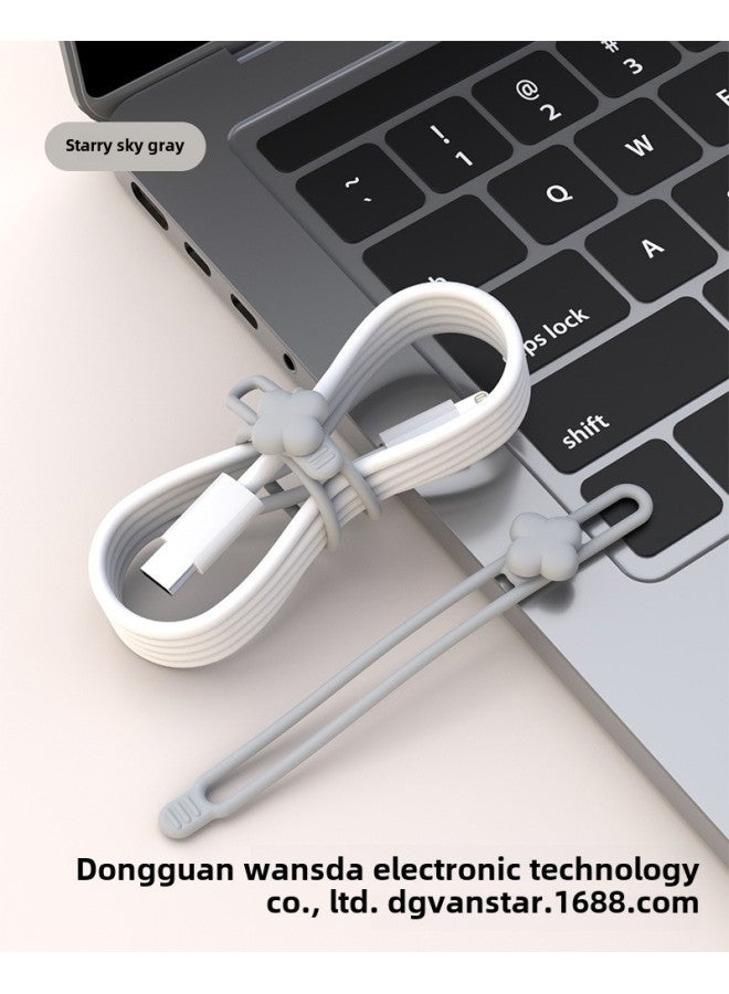 Loquat Silicone Cable Tie Anti-loss Earphone Cable Data Cable Storage Arranger Self-locking Tape Tape-Color:Four-Leaf Clover Silicone Tie Gray - Image 1