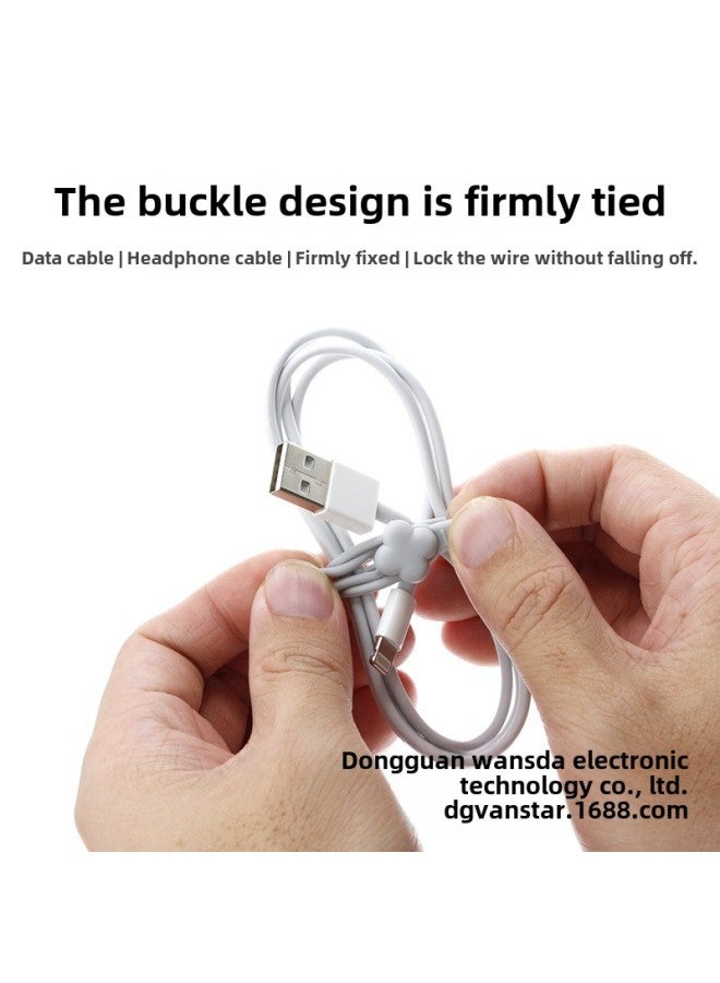 Loquat Silicone Cable Tie Anti-loss Earphone Cable Data Cable Storage Arranger Self-locking Tape Tape-Color:Four-Leaf Clover Silicone Tie Gray - Image 4