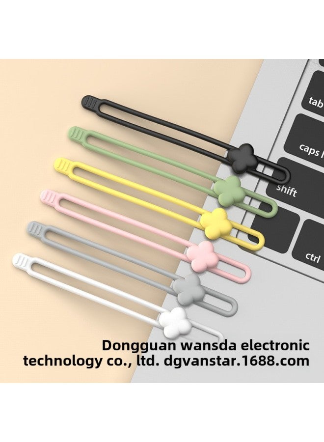 Loquat Silicone Cable Tie Anti-loss Earphone Cable Data Cable Storage Arranger Self-locking Tape Tape-Color:Four-Leaf Clover Silicone Tie Gray - Image 2