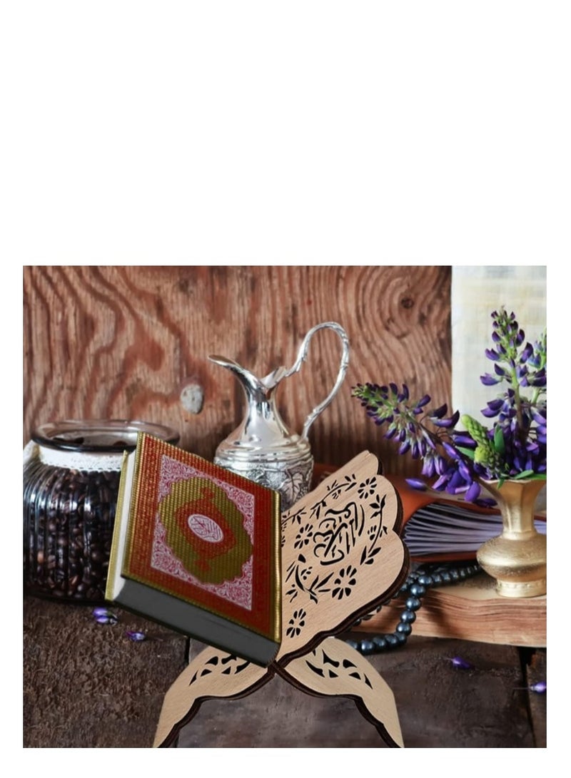 Y&D Quran Book Stand, Quran Holder Book Stand, Foldable Wooden Book Stand with Intricate Carvings for Bible Quran Eid Mubarak Ornament  - Image 4