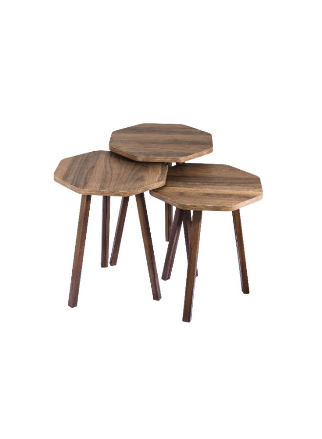 evistar 3-piece Ribbed table set made of high-quality Turkish wood with a modern design - Image 1