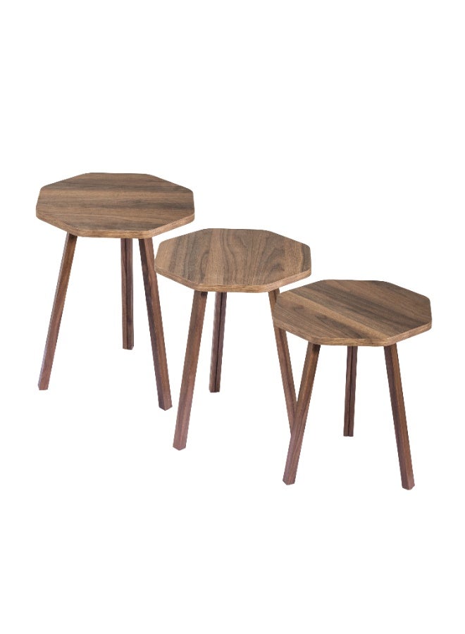 evistar 3-piece Ribbed table set made of high-quality Turkish wood with a modern design - Image 3