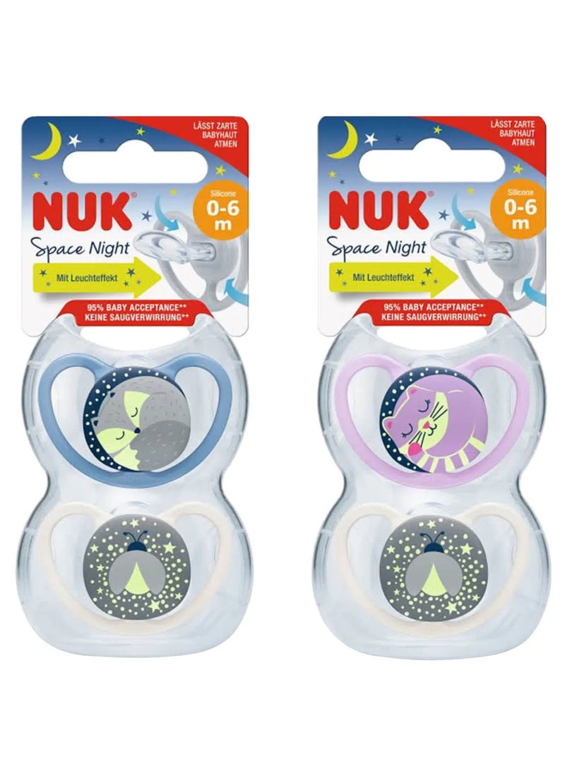 NUK Space Night Silicone Soother 0-6m 2's