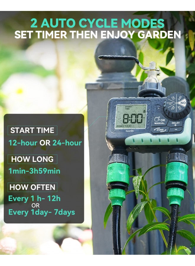 RAINPOINT Water Timer for Garden Hose - 2 Zone Sprinkler Timer with Rain Delay/Manual Watering/Automatic Irrigation Controller System - Water Hose Timer Programmable Faucet Timer for Yard Lawn - Image 2