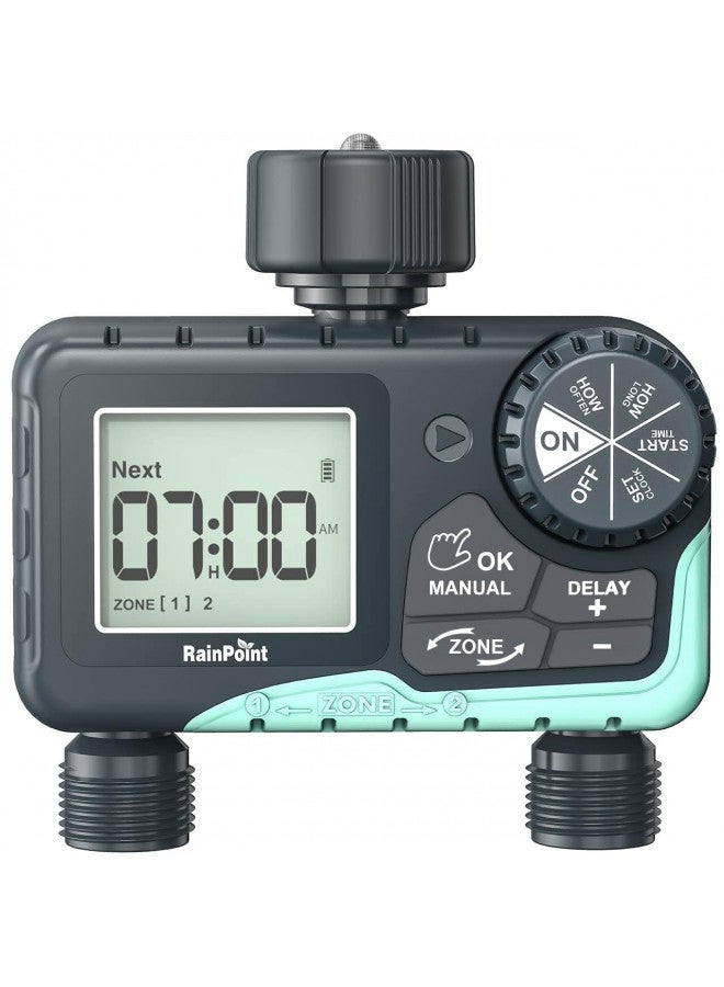 RAINPOINT Water Timer for Garden Hose - 2 Zone Sprinkler Timer with Rain Delay/Manual Watering/Automatic Irrigation Controller System - Water Hose Timer Programmable Faucet Timer for Yard Lawn - Image 1