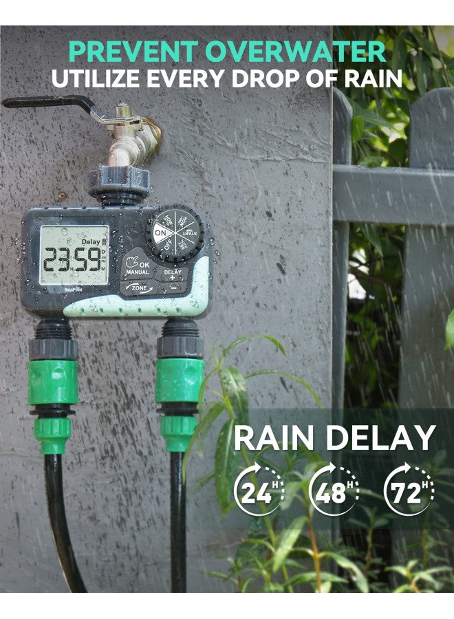 RAINPOINT Water Timer for Garden Hose - 2 Zone Sprinkler Timer with Rain Delay/Manual Watering/Automatic Irrigation Controller System - Water Hose Timer Programmable Faucet Timer for Yard Lawn - Image 4