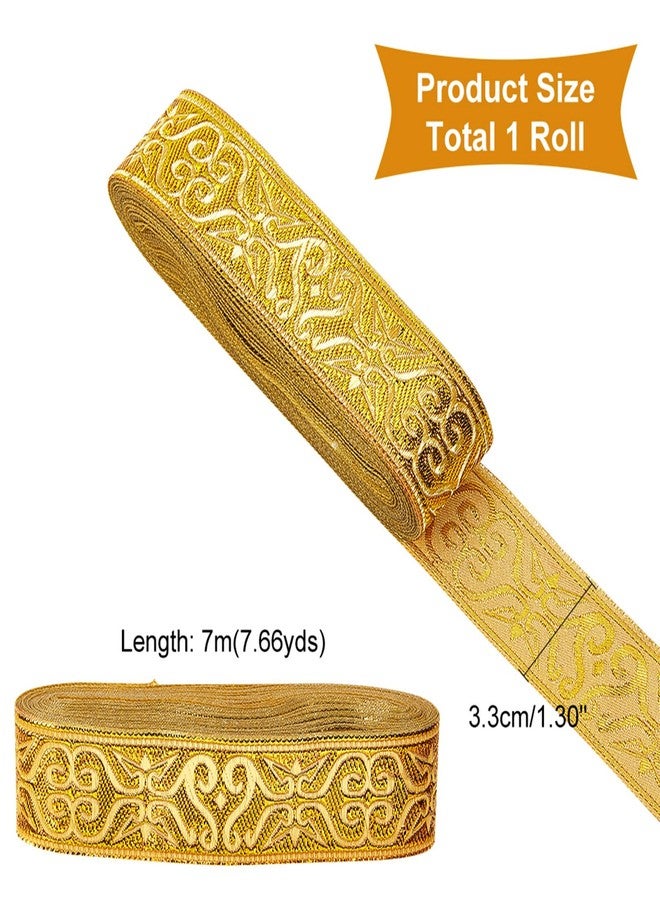 NBEADS 7.7 Yards Gold Jacquard Ribbon Trim, 1-1/4 Inch Wide Boho Woven Trim Ethnic Floral Ribbon Embroidery Polyester Flat Ribbon for DIY Craft Clothing Accessories Decorations - Image 2