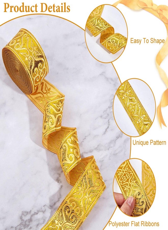 NBEADS 7.7 Yards Gold Jacquard Ribbon Trim, 1-1/4 Inch Wide Boho Woven Trim Ethnic Floral Ribbon Embroidery Polyester Flat Ribbon for DIY Craft Clothing Accessories Decorations - Image 4