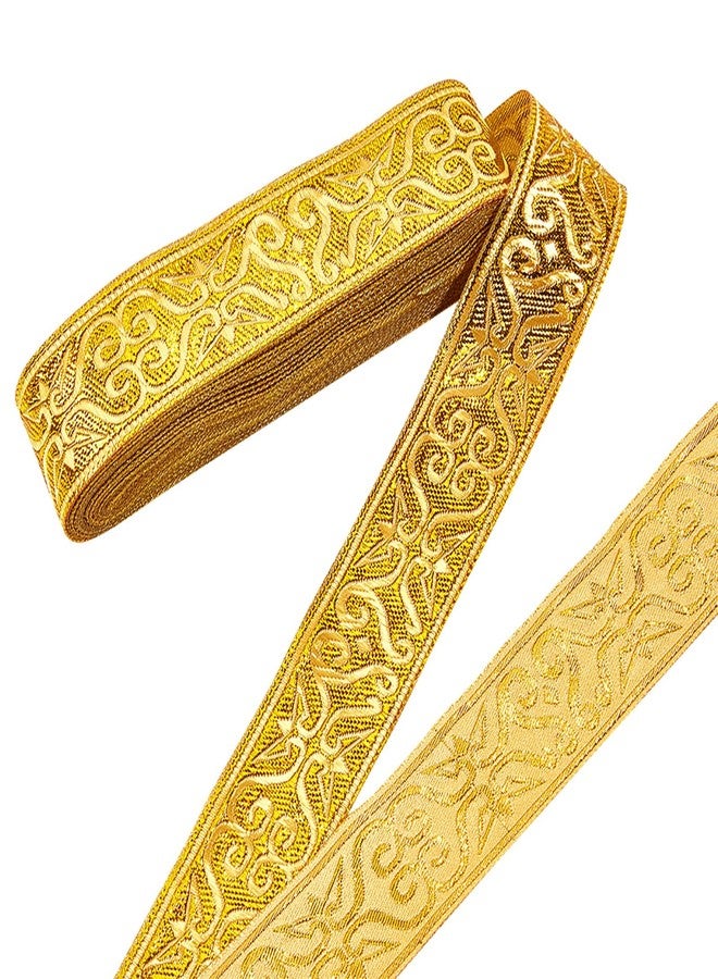 NBEADS 7.7 Yards Gold Jacquard Ribbon Trim, 1-1/4 Inch Wide Boho Woven Trim Ethnic Floral Ribbon Embroidery Polyester Flat Ribbon for DIY Craft Clothing Accessories Decorations - Image 1