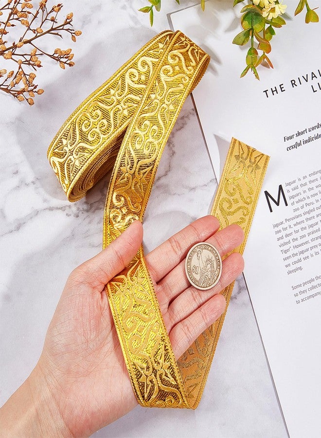 NBEADS 7.7 Yards Gold Jacquard Ribbon Trim, 1-1/4 Inch Wide Boho Woven Trim Ethnic Floral Ribbon Embroidery Polyester Flat Ribbon for DIY Craft Clothing Accessories Decorations - Image 3