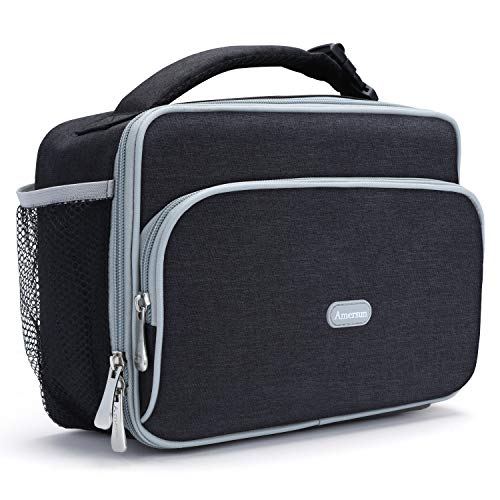 Amersun Kids Lunch Box, Insulated School Lunch Bag with Padded Liner Keep Food Warm Cold for Long Time,Water-resistant Thermal Travel Office Lunch Cooler for Girls Boy-2 Pocket,Black - Image 1
