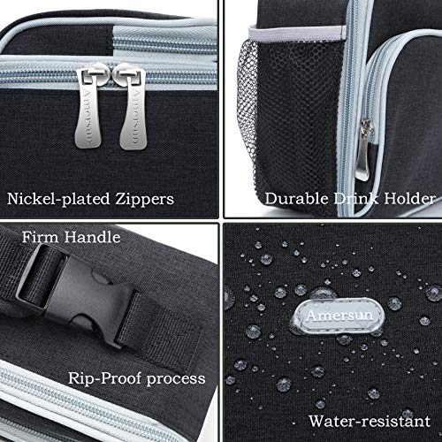 Amersun Kids Lunch Box, Insulated School Lunch Bag with Padded Liner Keep Food Warm Cold for Long Time,Water-resistant Thermal Travel Office Lunch Cooler for Girls Boy-2 Pocket,Black - Image 4
