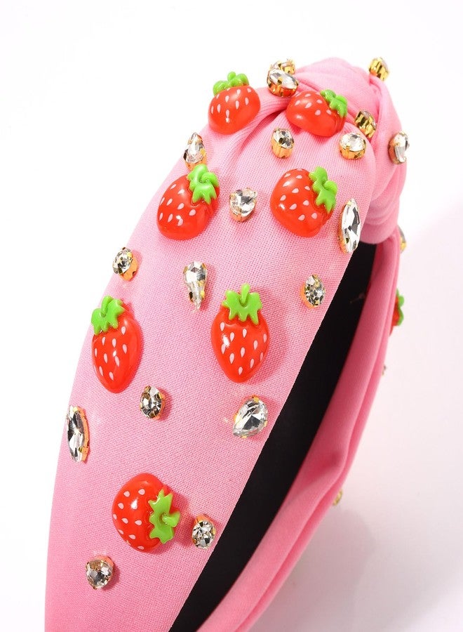 مولوك طوق رأس مولوخ بنقشة الفراولة للنساء، طوق رأس صيفي بنكهة الفواكه، طوق شعر وردي استوائي مزين بعقدة فراولة، طوق شعر مرصع بالكريستال، إكسسوارات شعر صيفية للشاطئ، غطاء رأس - Image 5