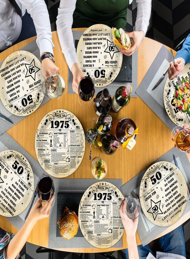 Oitnlaughter 50Pcs 50th Birthday Party Plates 7-in Back in 1975 Theme Supplies Vintage 50 Year Old Themed Paper Dessert Plates Dinnerware Vintage 1975 Themed Tableware Set for 50 Guests Birthday Party Decorations - Image 4