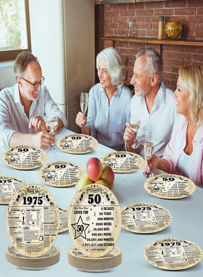 Oitnlaughter 50Pcs 50th Birthday Party Plates 7-in Back in 1975 Theme Supplies Vintage 50 Year Old Themed Paper Dessert Plates Dinnerware Vintage 1975 Themed Tableware Set for 50 Guests Birthday Party Decorations - Image 5