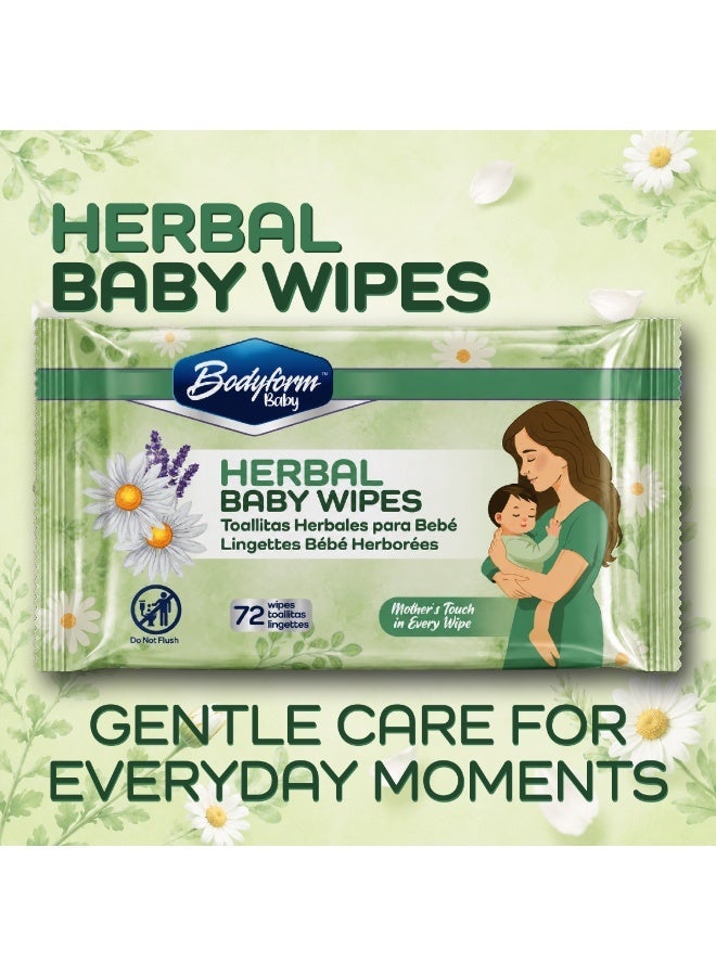 Bodyform Baby Herbal Baby Wipes, 72 Count — Made with Lavender Oil & Tea Tree Oil, Alcohol-Free & Paraben-Free, Soft & Thick Wipes, Gentle Cleansing for Hands, Face & Bottom - Image 2