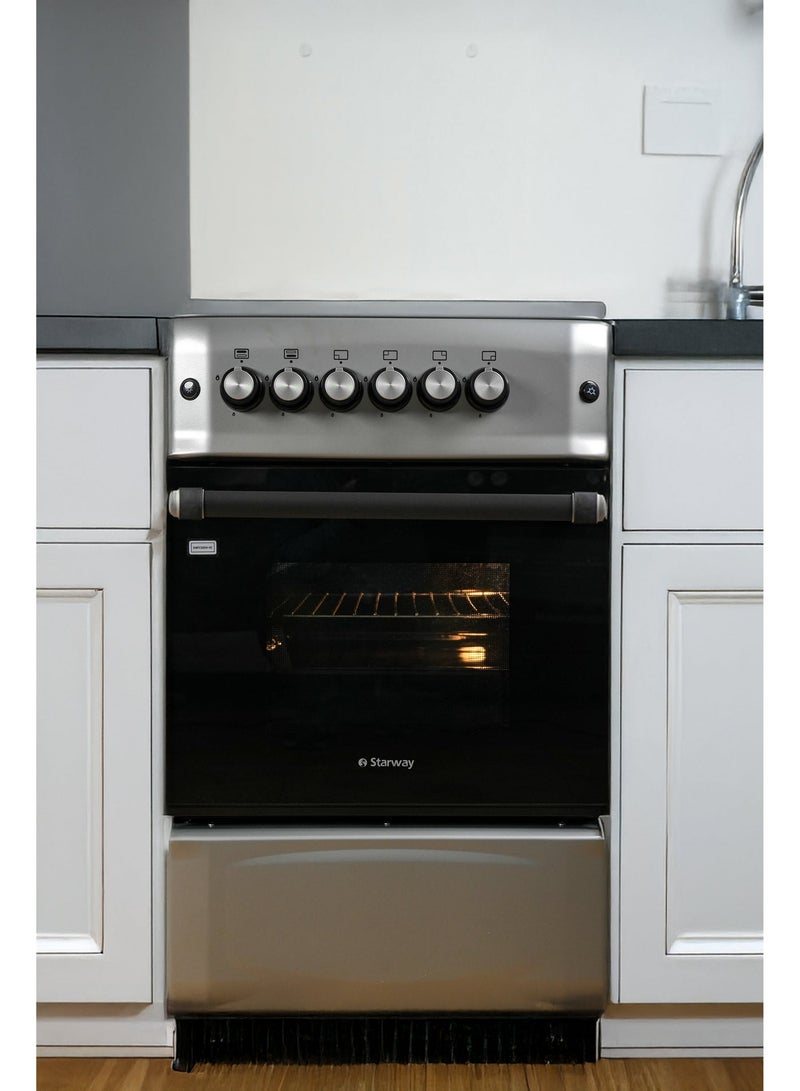Starway 50x55cm Gas Cooker, 4 Burners Wide Pan Support, Auto Burn, Total Safety, Easy To Clean Surface, Oven Grill with Up & Down Heating, - Image 1