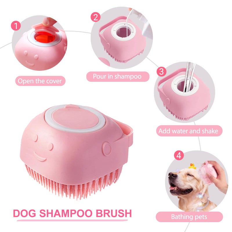 Kemodia 6PCS Pink Dog Washing Kit with Dog Brush, Shampoo Brush, Bath Scrubber,Washing Gloves, 39.7" Ã— 20.5" Towel and Big Toiletries Bag. - Image 3