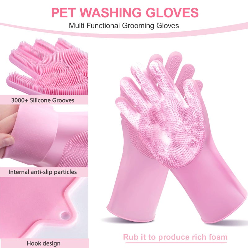 Kemodia 6PCS Pink Dog Washing Kit with Dog Brush, Shampoo Brush, Bath Scrubber,Washing Gloves, 39.7" Ã— 20.5" Towel and Big Toiletries Bag. - Image 5