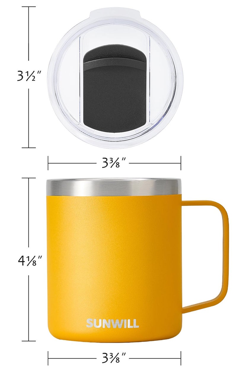SUNWILL Insulated Coffee Mug with Lid, Travel Tumbler with Handle, 14 oz Stainless Steel Cup for Camping, Office, Home, Powder Coated Yellow - Image 4